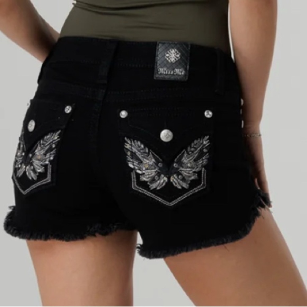 Miss Me Black Jean Shorts with Silver Embellishments